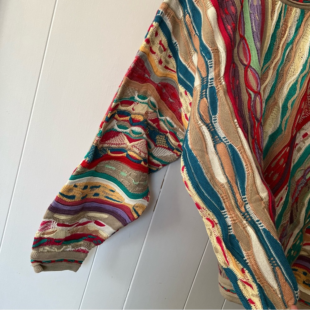 Vintage Coogi 3D Knit Mercerized Cotton Sweater Australia 1980s Biggie Colourful - Picture 4 of 11